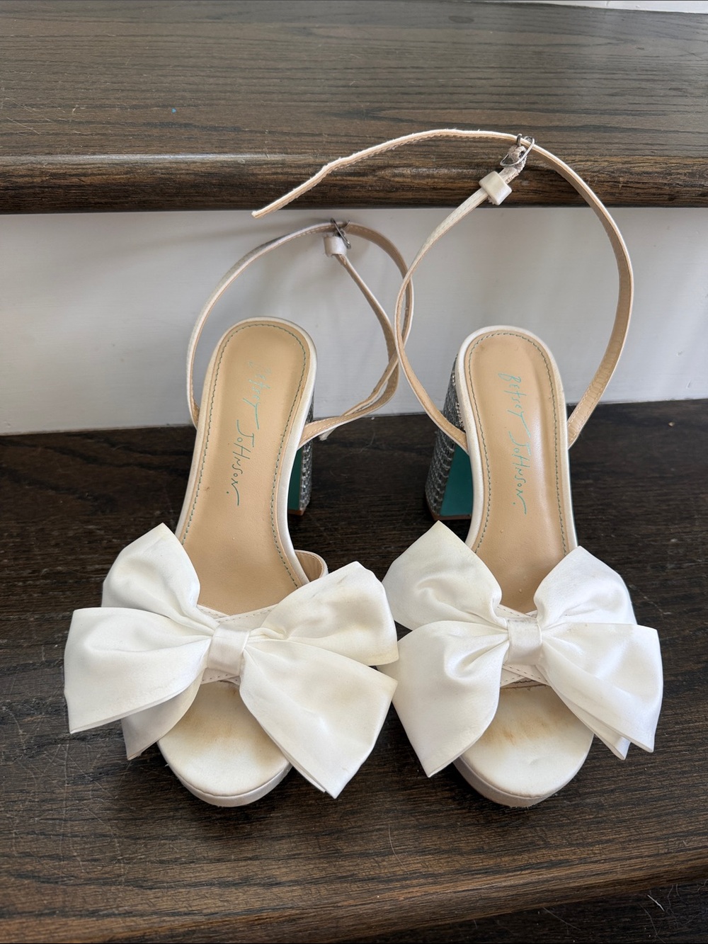 Betsey Johnson White Bow Ankle-Strap Heels